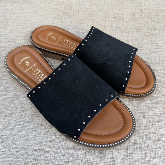 Italian Shoemakers Black Studded Slide Sandals Leather Size 7 - Picture 2 of 5